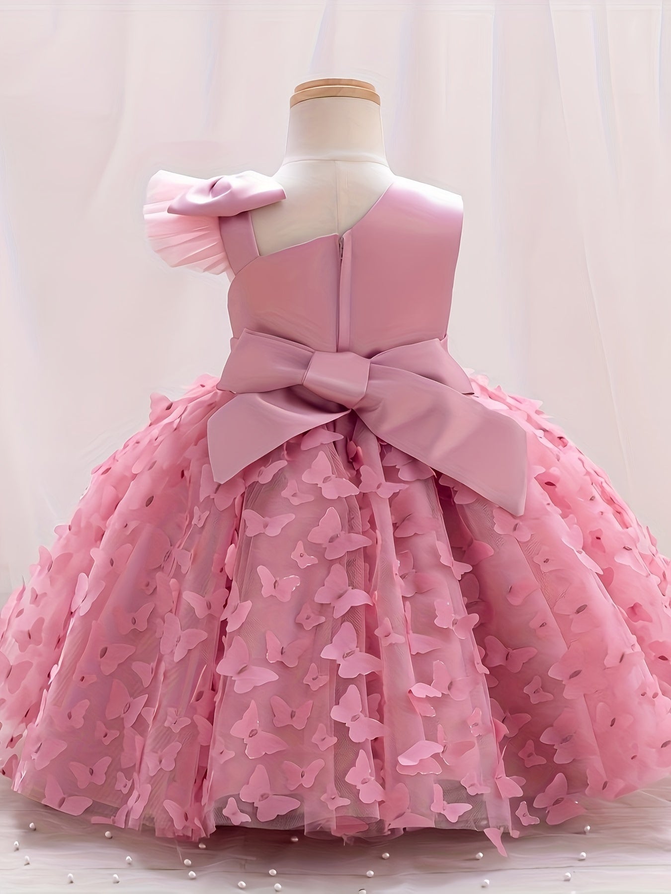 Girls Toddler Princess Dress Butterfly Design with Bow Belt Flutter Mesh Sleeves for Parties and Birthdays