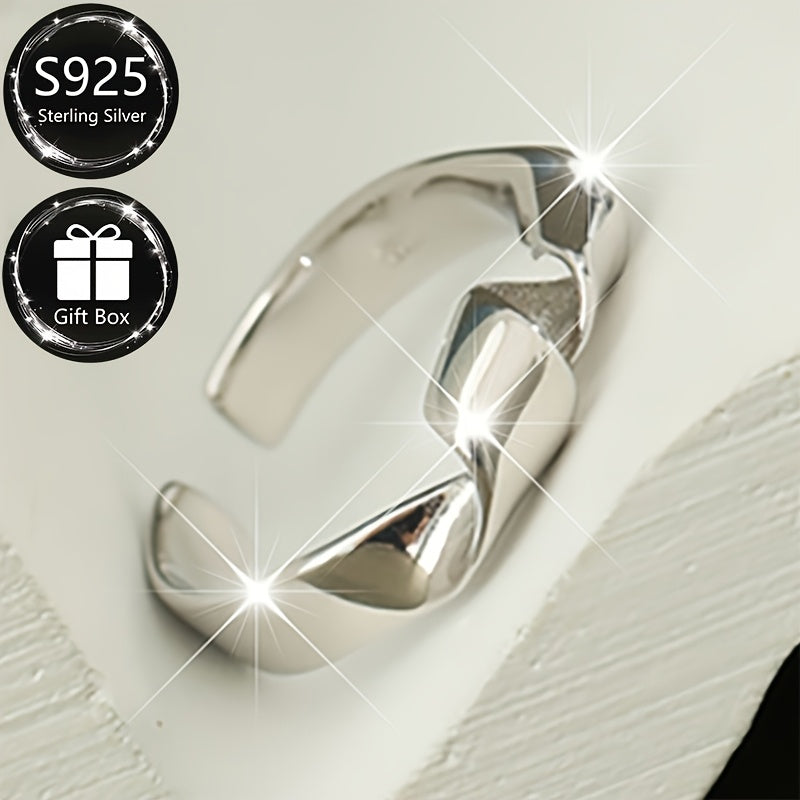 Sterling Silver Twist Ring Adjustable Fit Versatile Design for Parties or Daily Wear