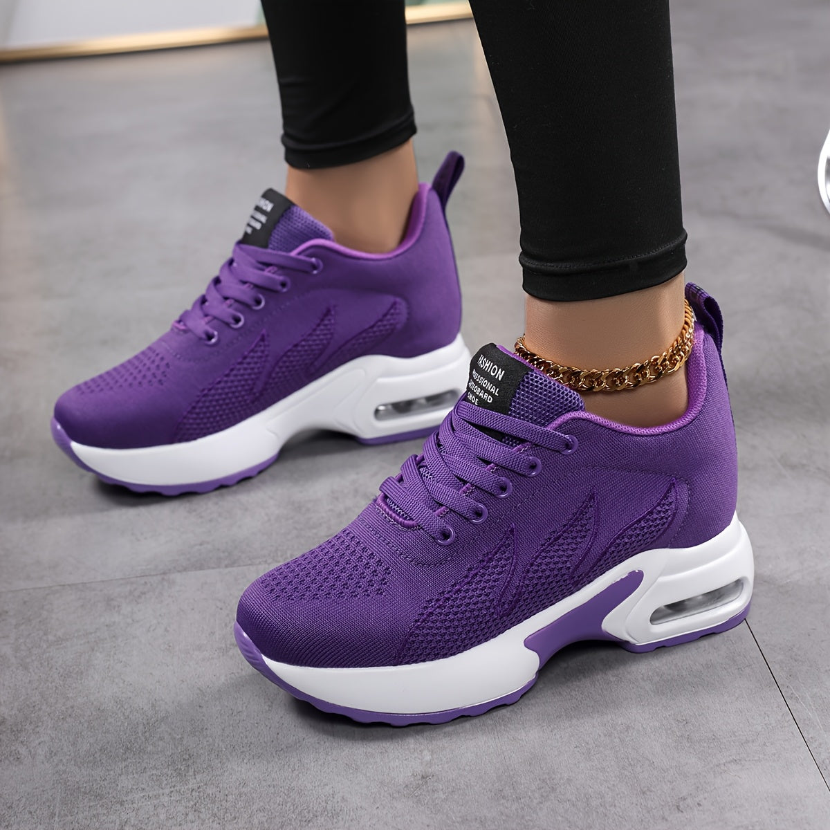 Women's Fashion Sneakers Casual Lace-Up Shoes Air Cushion Lightweight Breathable Fabric