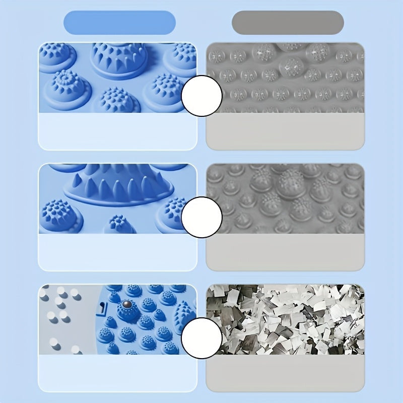 Tanaffusni bartaraf etish, dam olish va sog'liqni yaxshilash uchun akupressura nuqtalari va sirpanmas dizaynga ega oyoq massaji matosi. Uyda mashq qilish va tayyorgarlik uchun mustahkam plastikdan tayyorlangan. Hidi yo'q.