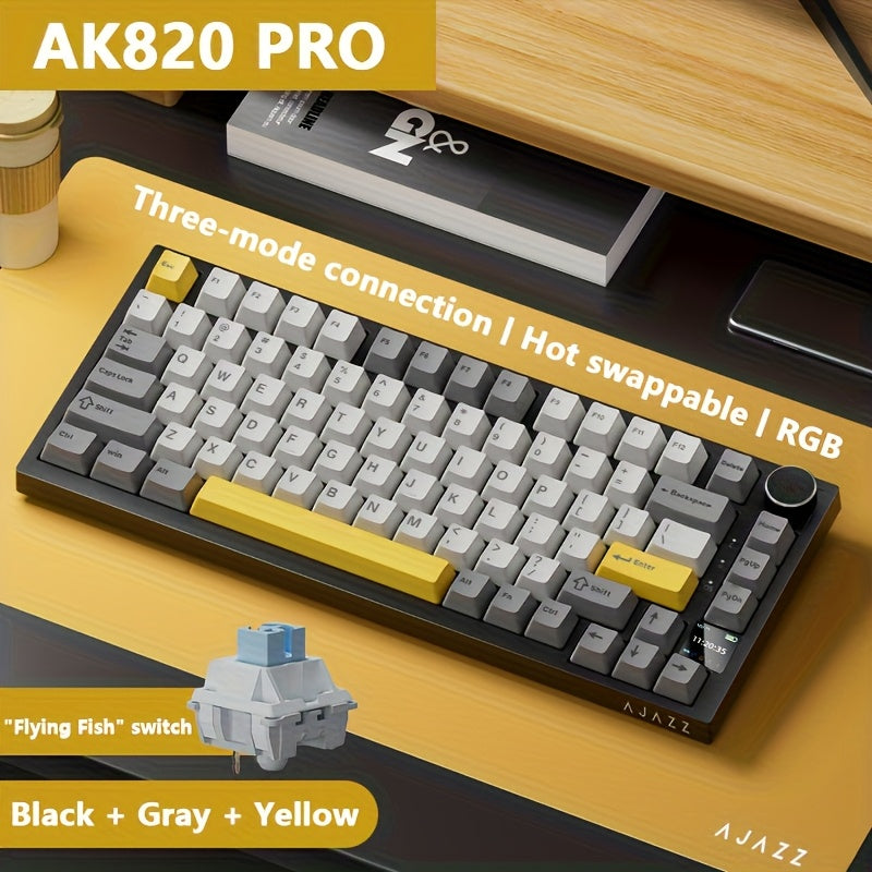 75% Mechanical Keyboard with TFT Display RGB LED Wireless Wired USB-C Knob Control Black Gray Yellow