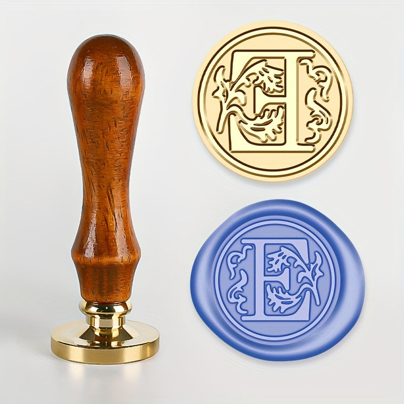 Wax Seal Stamp Set with 26 Letters Brass Head and Retro Wood Handle for Invitations and Gift Wrapping