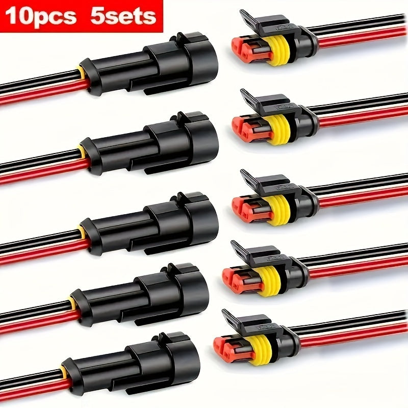 Electrical Connector Plugs Set Waterproof 10pcs 2-Pin for Car Motorcycle