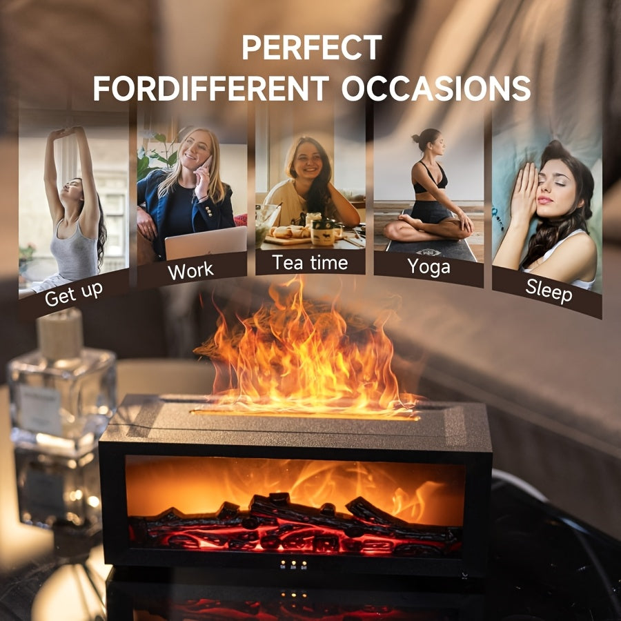 Sleek Black Fireplace Flame Air Diffuser Humidifier with 7 Color Options