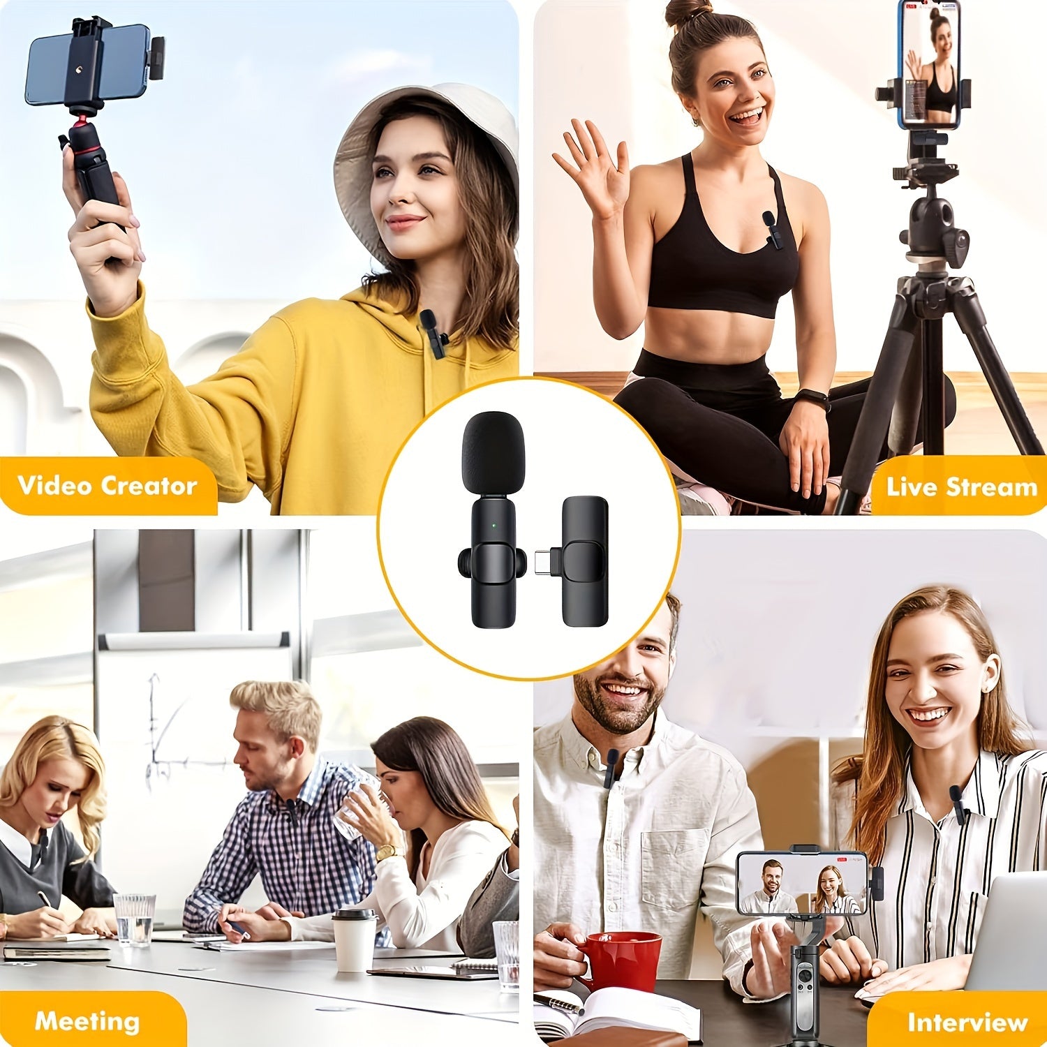 Wireless Microphone with Noise Cancelling for Vlog Video Recording and Live Streaming