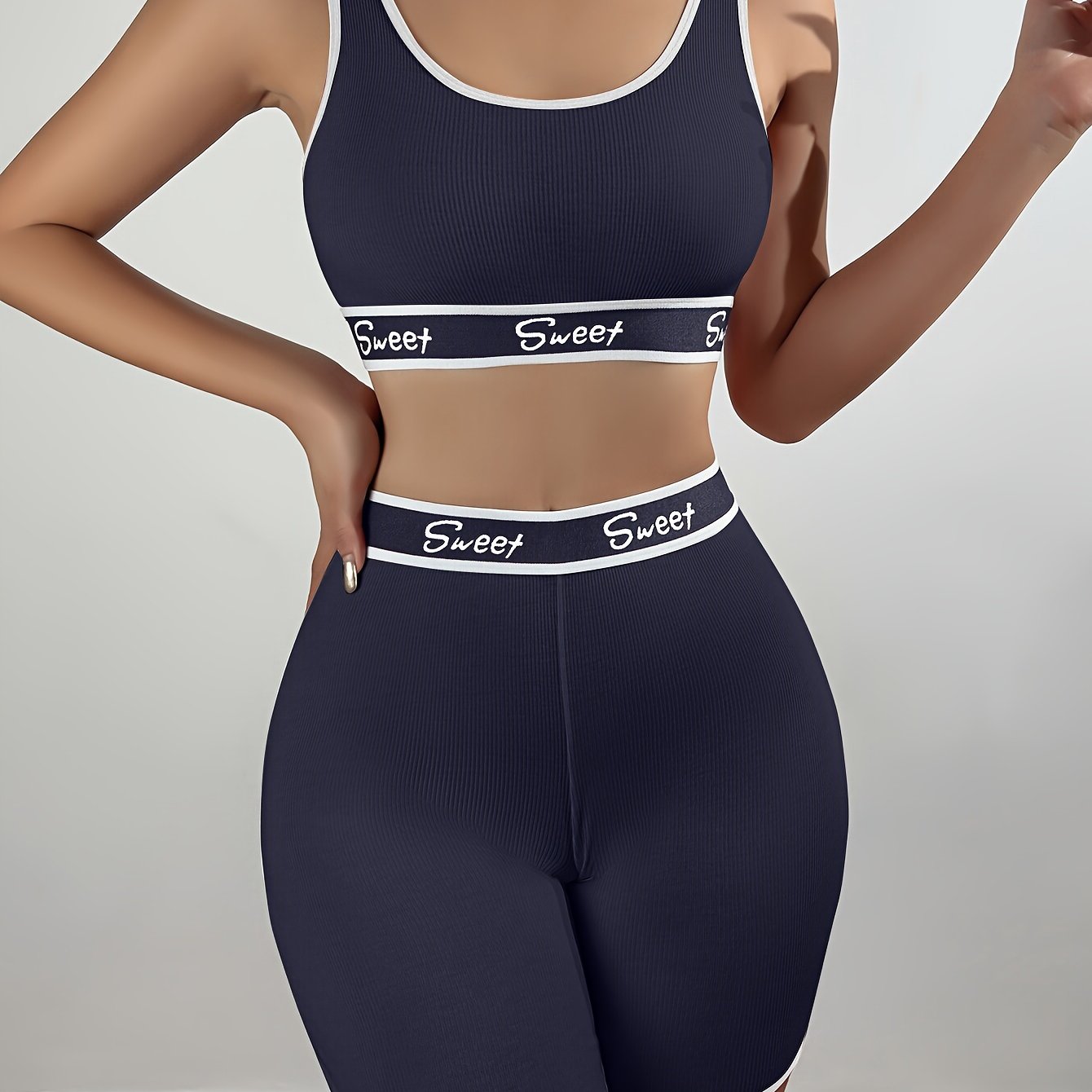 Women's Letter Print Lingerie Set Full Coverage Tank Bra and Boyshorts