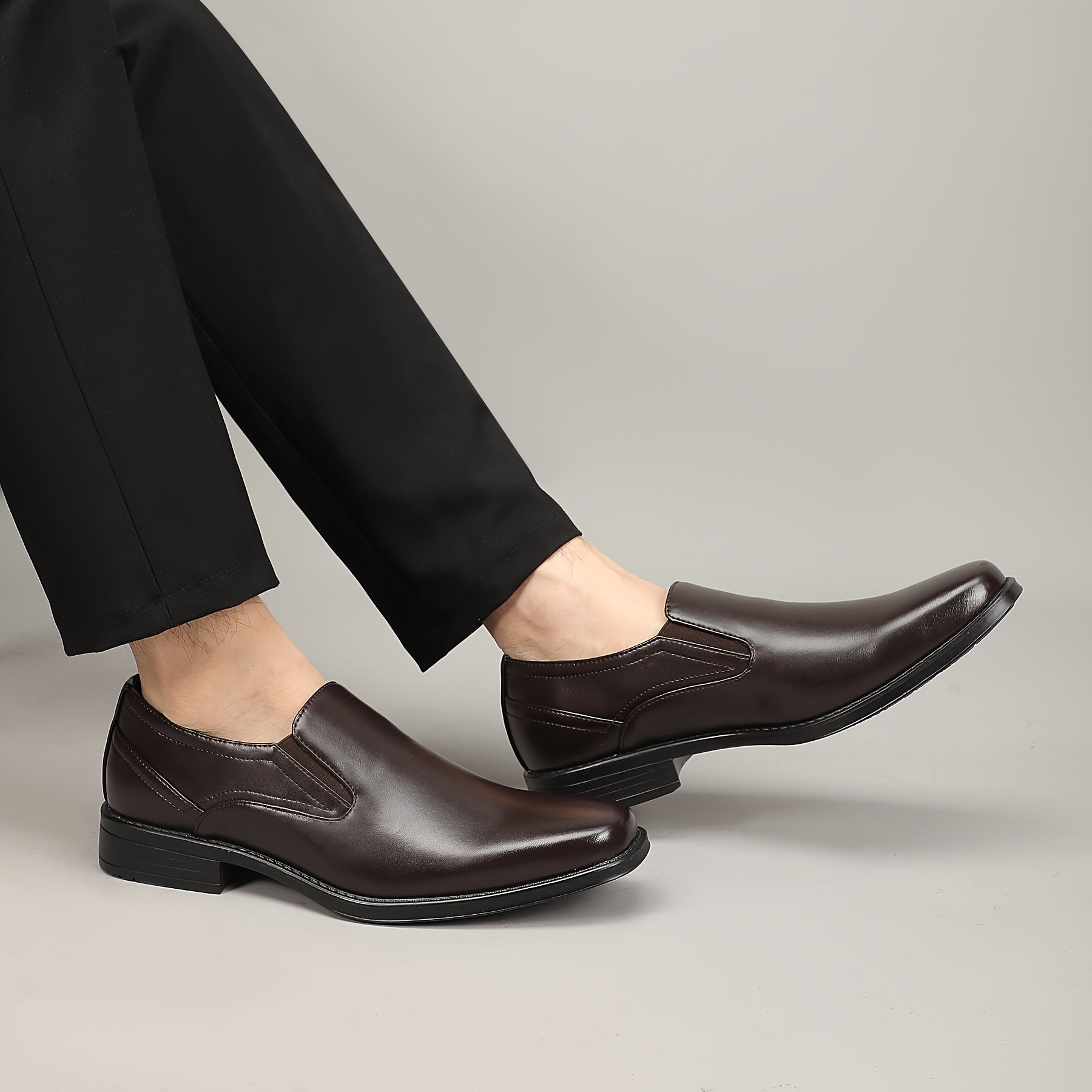 Men's Breathable Slip-On Dress Shoes with Square Toe Faux Leather Black for Business Indoor Outdoor