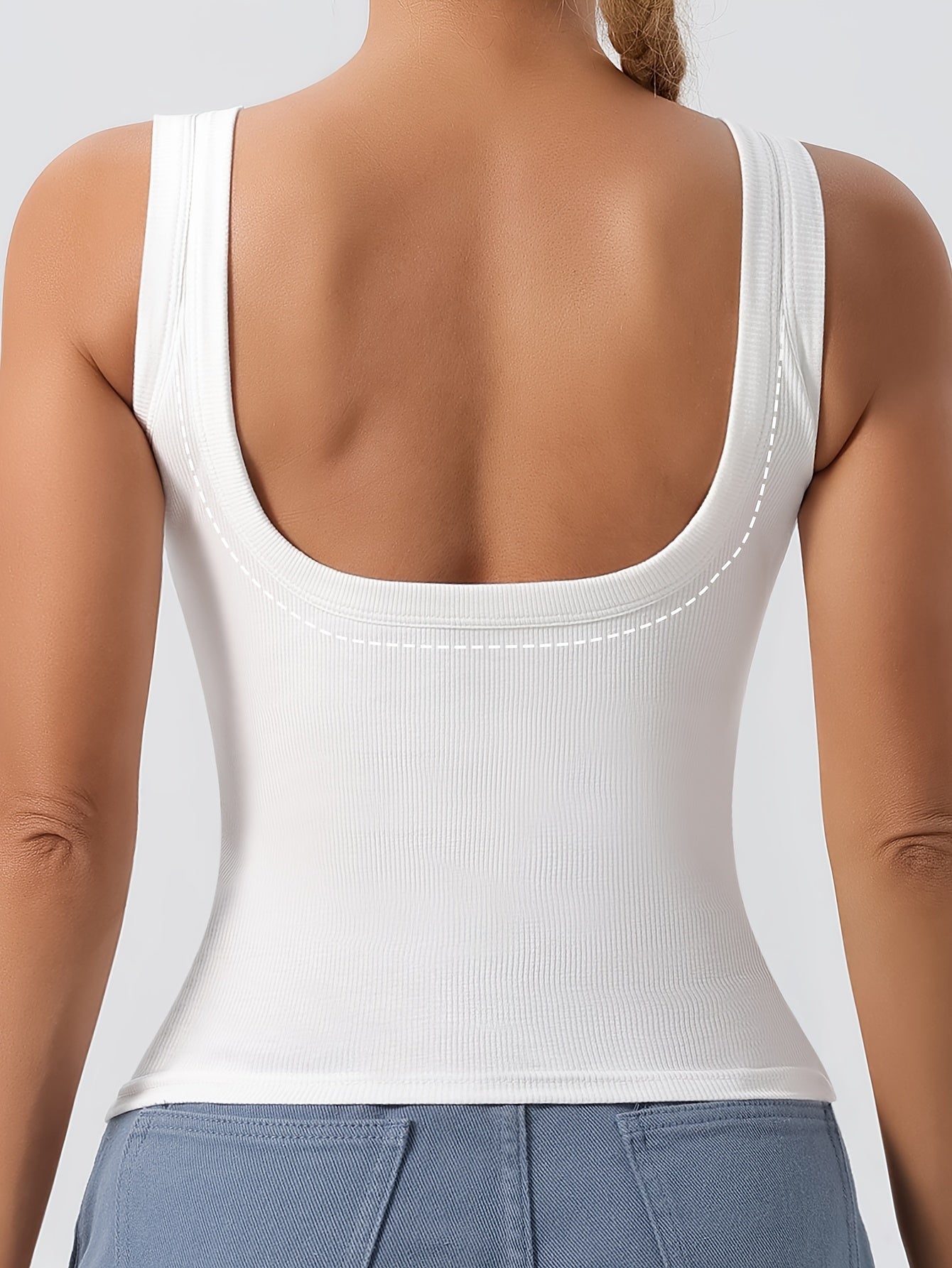 Women's Solid Square Neck Tank Tops with Padded Backless Design