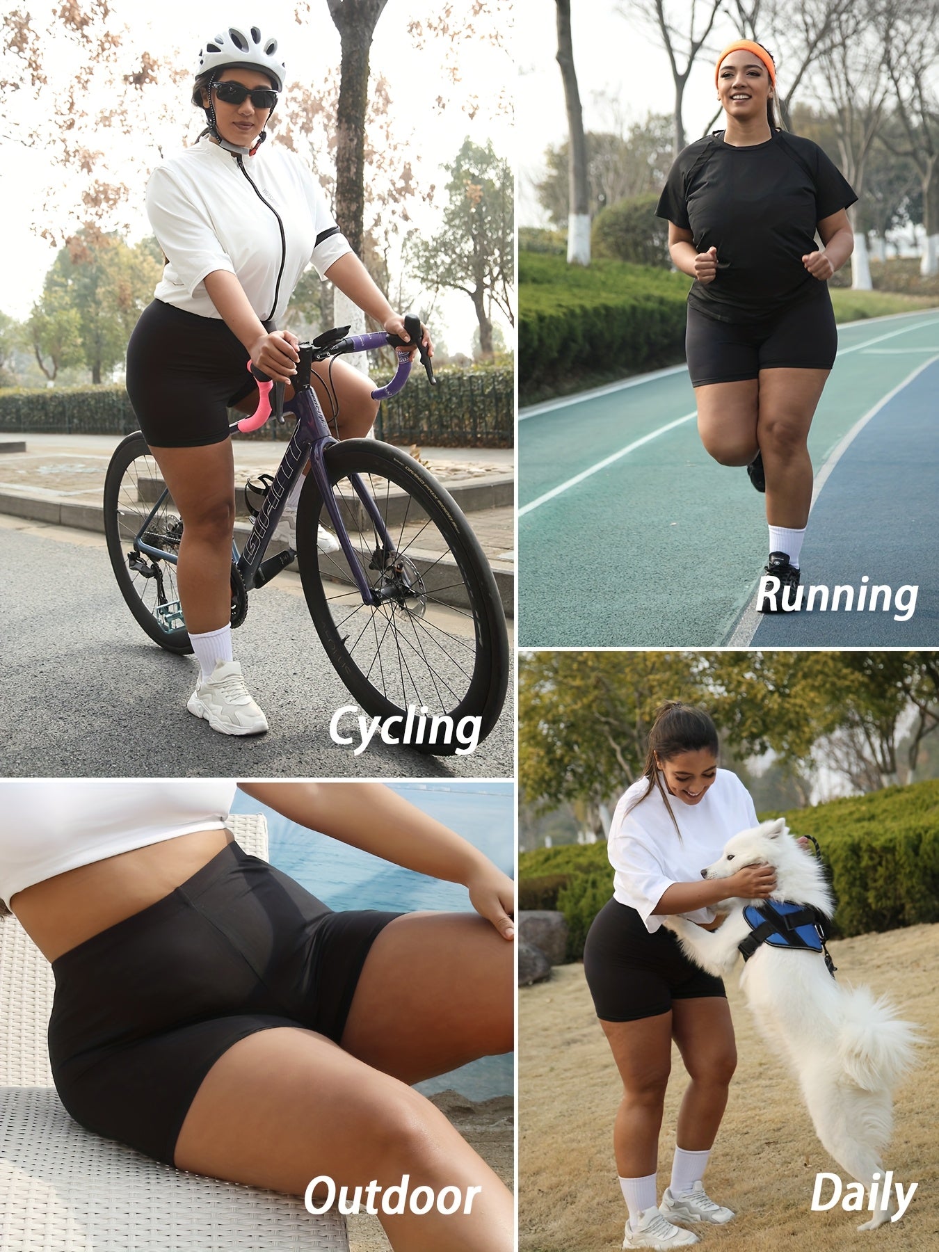 Pantalones cortos de ciclista para mujer talla grande negros, no transparentes, para yoga y entrenamiento, con estiramiento en 4 direcciones