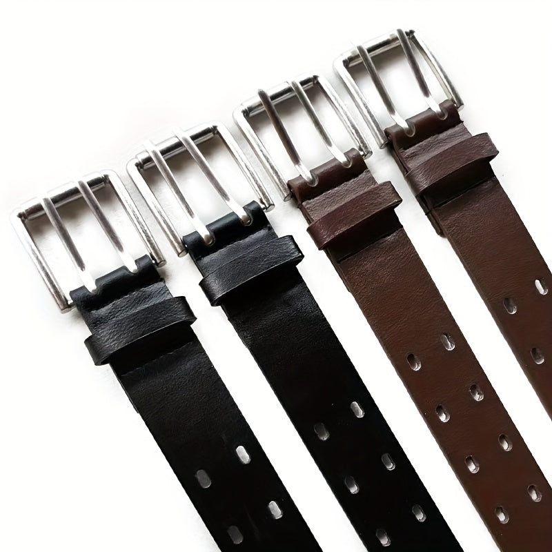 Unisex Double Pin Buckle Belt with Hollow Out Design Adjustable Waistband for Jeans