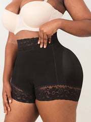 Plus Size High Waist Shapewear Shorts with Lace Trim Tummy Control Butt Lift