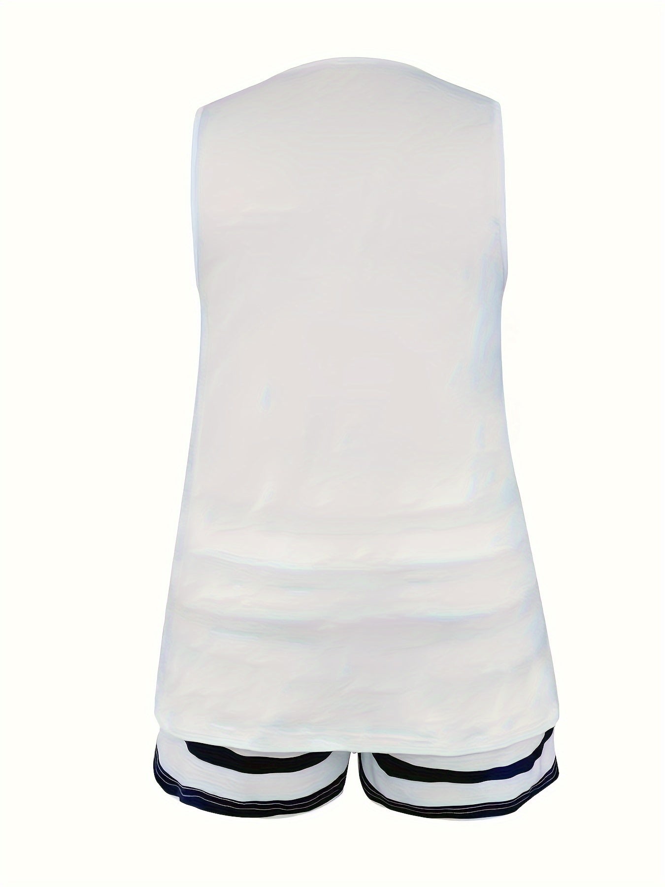 Plus Size Women's Two-Piece Set V-Neck Anchor Print Tank Top and Striped Shorts Summer Casual Vacation