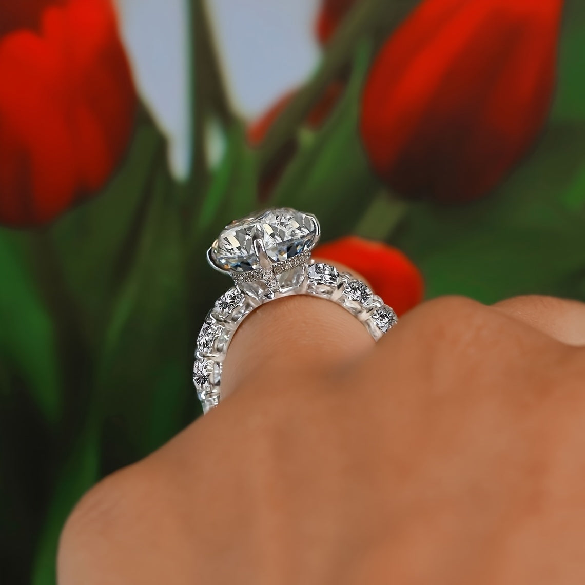 Oval Synthetic Zirconia Engagement Ring for Women Copper White Gold Plated Jewelry