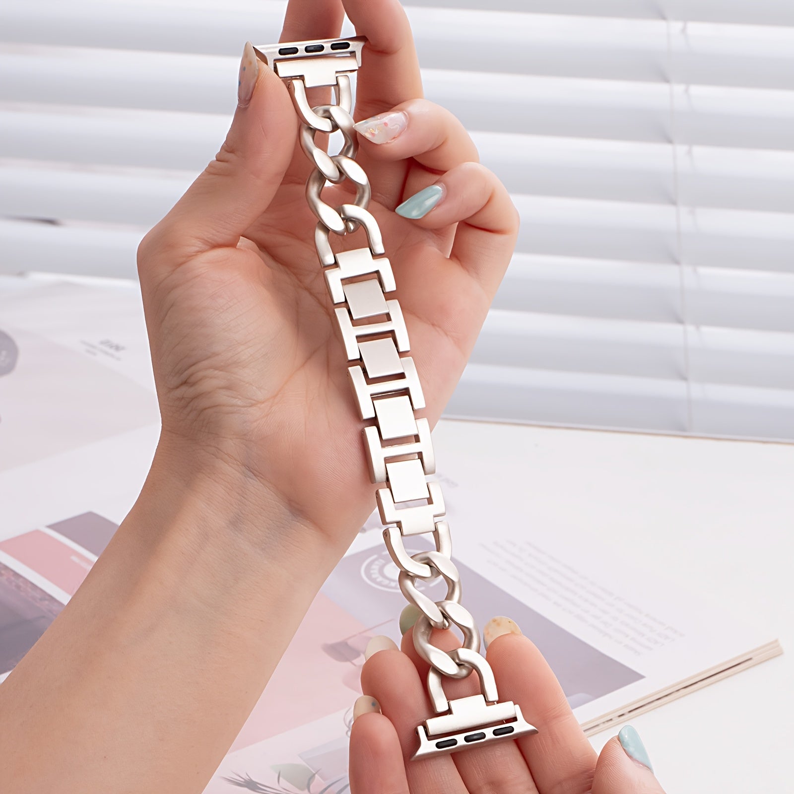 Stainless Steel Denim Chain Watch Strap for Apple Watch Series 1-10 38mm-45mm Replacement Sports Band