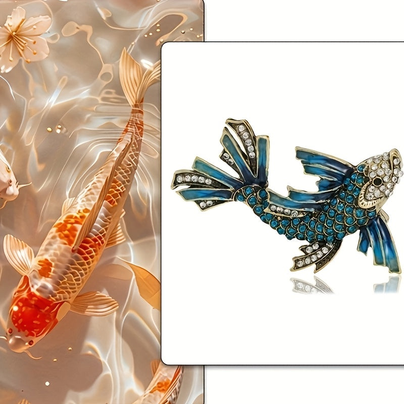 Unisex Vintage Diamond Carp Brooch Heavy Alloy Pin Accessory
