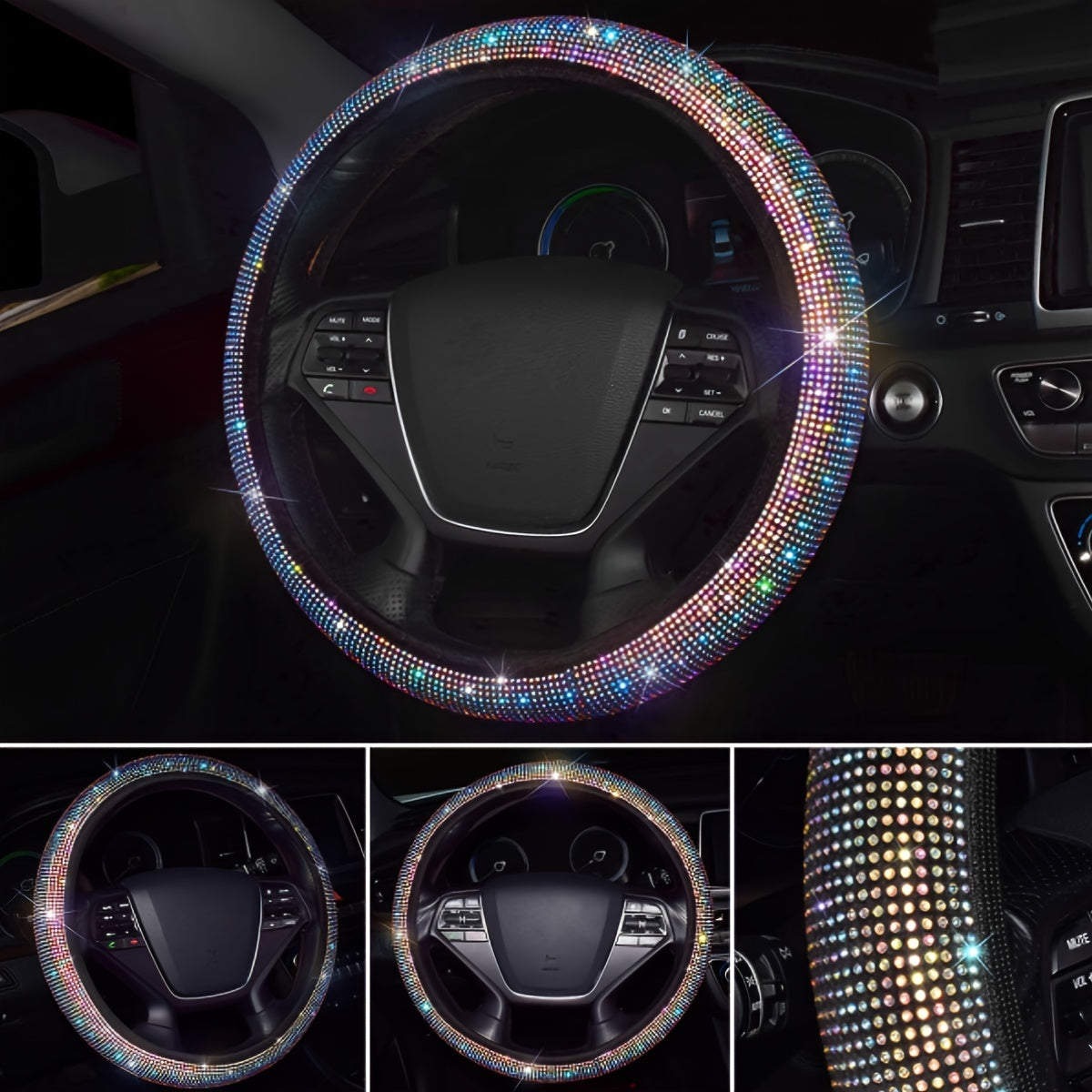 Universal Car Steering Wheel Cover Crystal Diamond Polyester 38cm
