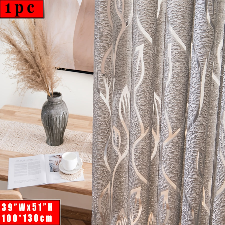 Light Gray Leaf Jacquard Sheer Curtain with Rod Pocket for Bedroom Living Room Office
