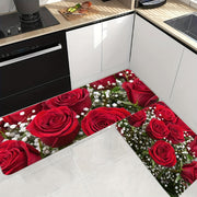 Soft Premium Rose Flower Kitchen Mat Anti-Fatigue Polyester Entryway Bedroom Living Room