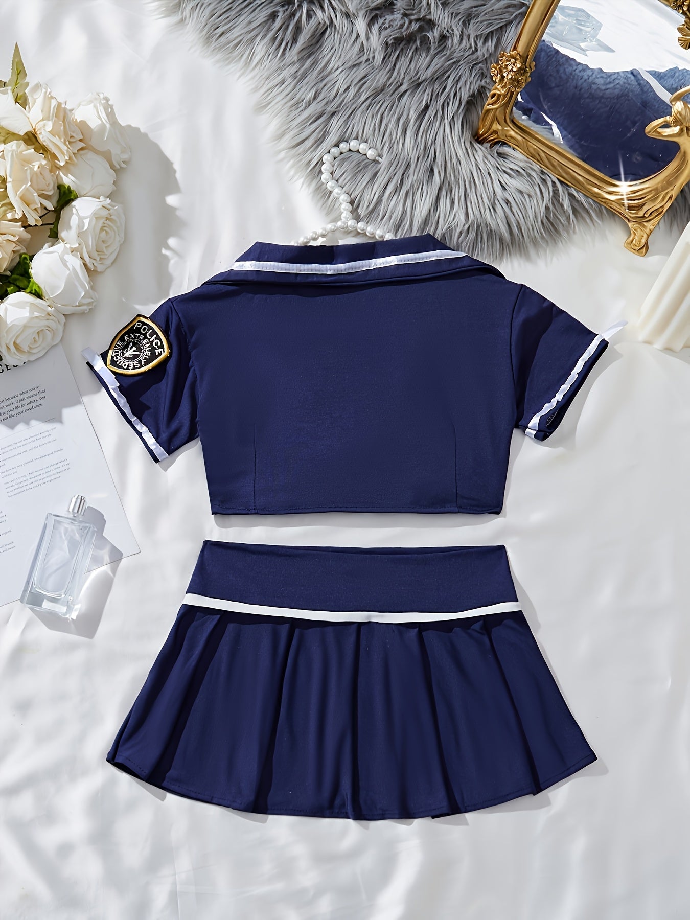 Sexy Lingerie Set with Top and Skirt, Satin, Adjustable, Women's Nightwear