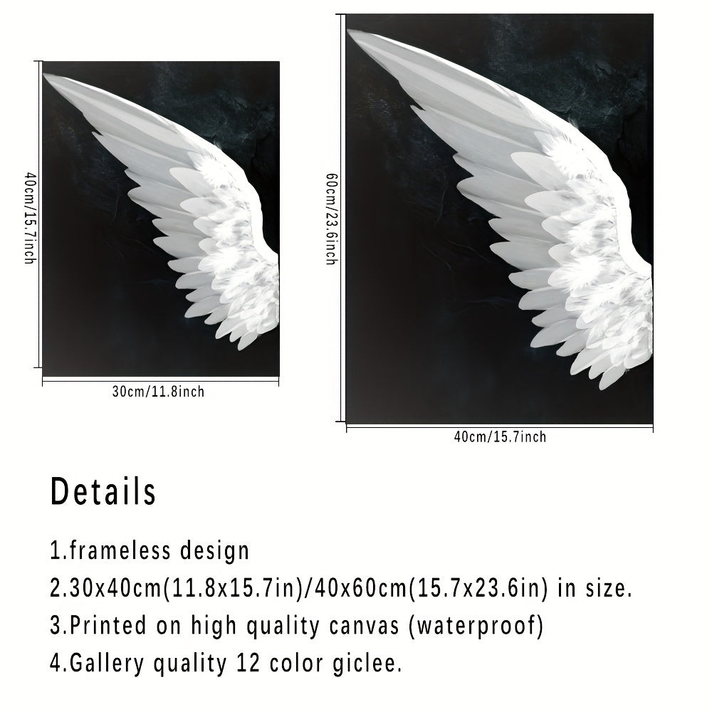Set of Two Black and White Angel Wings Canvas Wall Art Prints for Living Room Bedroom Office