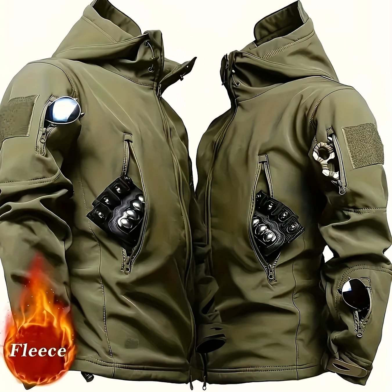 Men's Soft Shell Hooded Jacket Outdoor Waterproof Zipper Polyester Blend