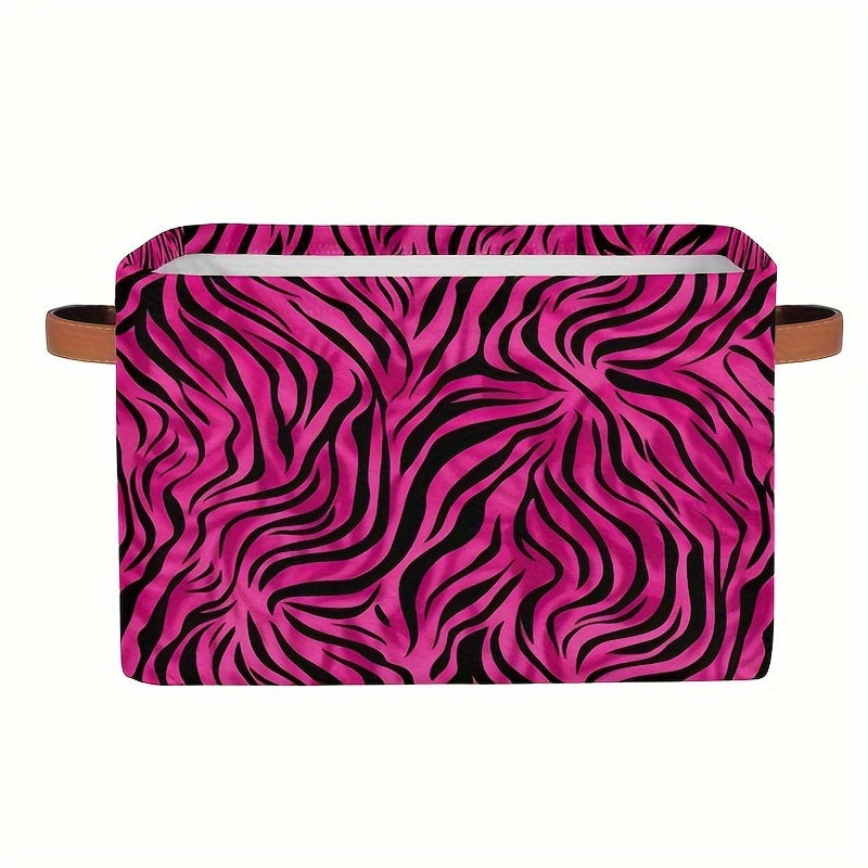 Zarif Leopard naqshli saqlash qutisi tutqichlar bilan - O'yinchoqlar, kiyimlar va sovg'alar uchun mustahkam tashkilotchisi, shaftoli qizil rangda - Oson saqlash uchun tekis egiladi