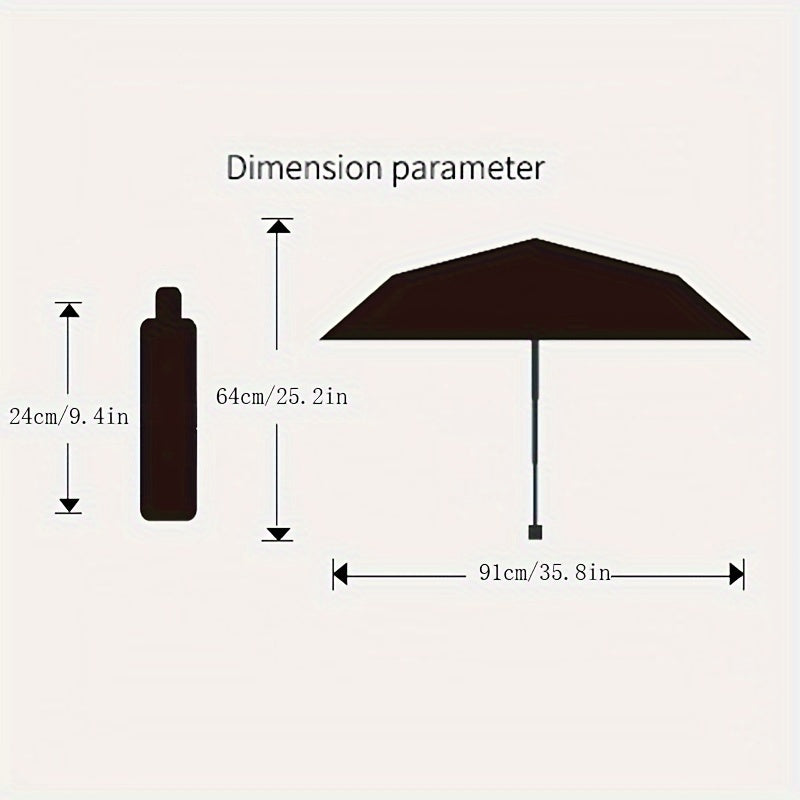 Windproof Sun Umbrella 8 Ribs Iron Frame UV Protection Foldable Black