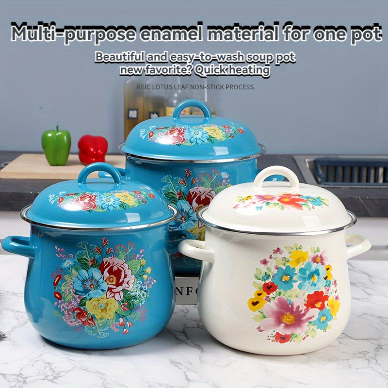 Large Capacity Enamel Stockpot with Lid 117oz Durable Easy to Clean for Gas Stovetop