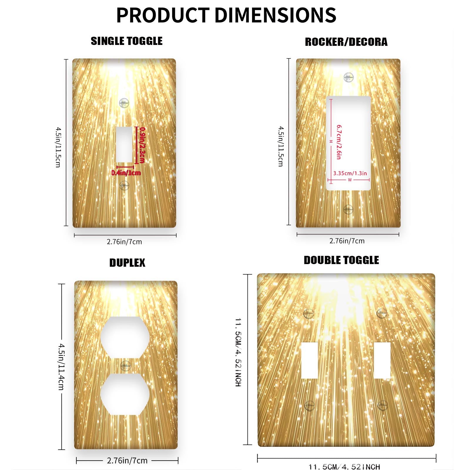 Oltin porloq yoritish kalit qopqog'i, bezakli san'at dizayni, batareyasiz, tozalash oson, uy bezatish uchun ko'p maqsadli, standart o'lcham.