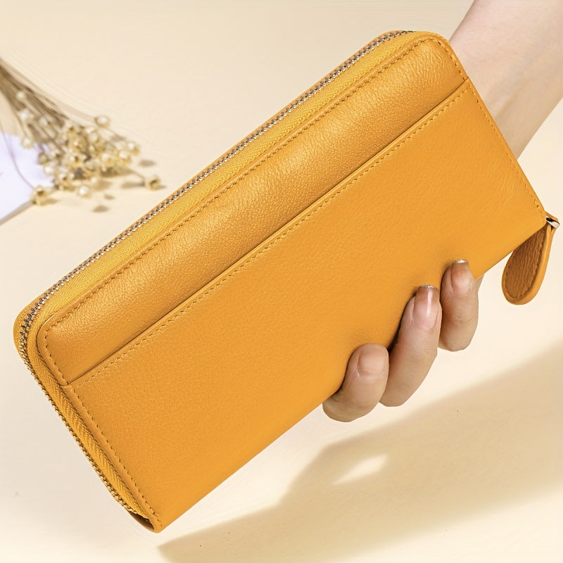 Ayollar uchun haqiqiy charm RFID o'g'irlikka qarshi uzun fermuarlı hamyon, 19 ta karta joyi, 1 ta tangalar cho'ntagi va 5 ta naqd pul joyi bilan.