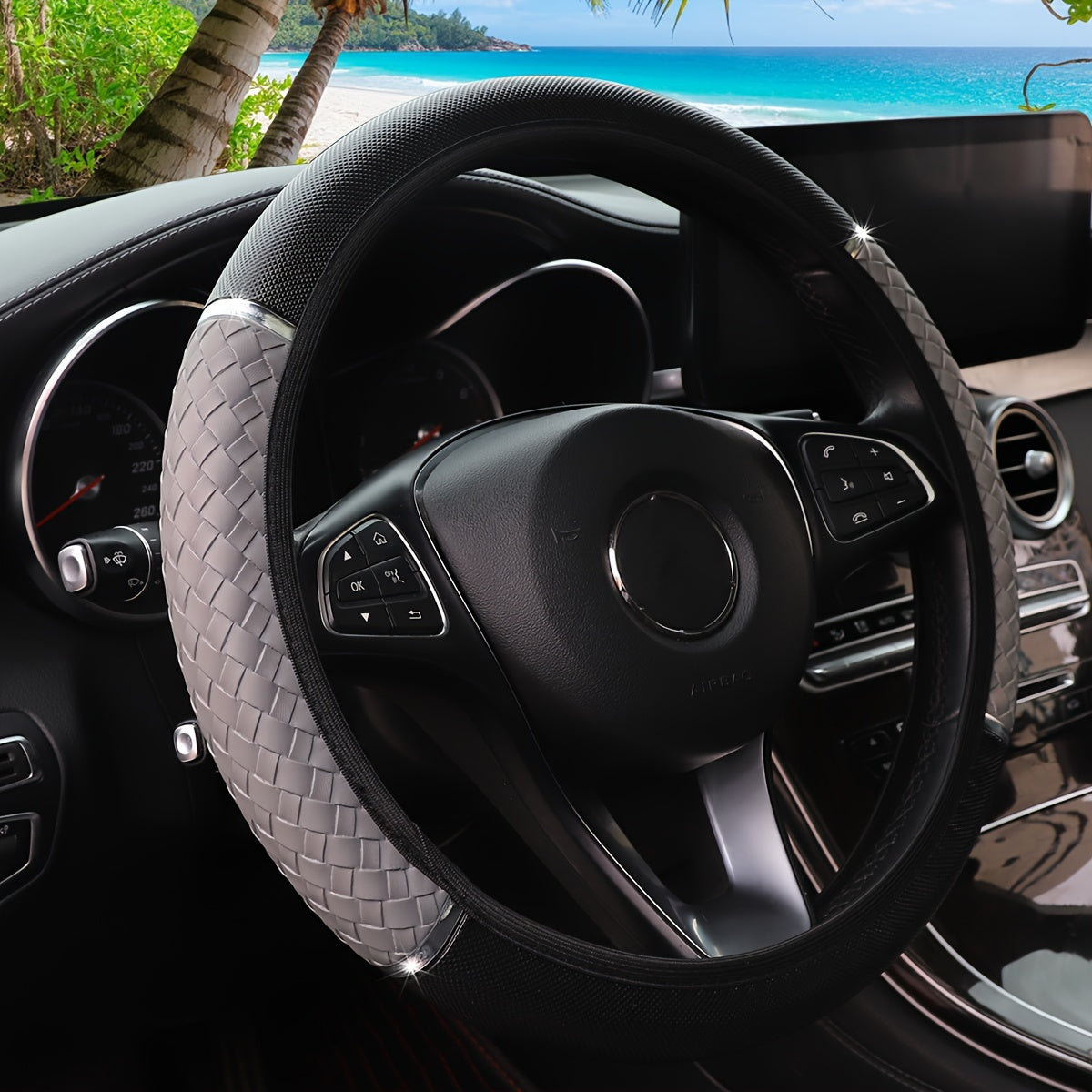 Универсальный чехол на руль из искусственной кожи с плетением, нескользящая поверхность, диаметр 36.8-38.1 см