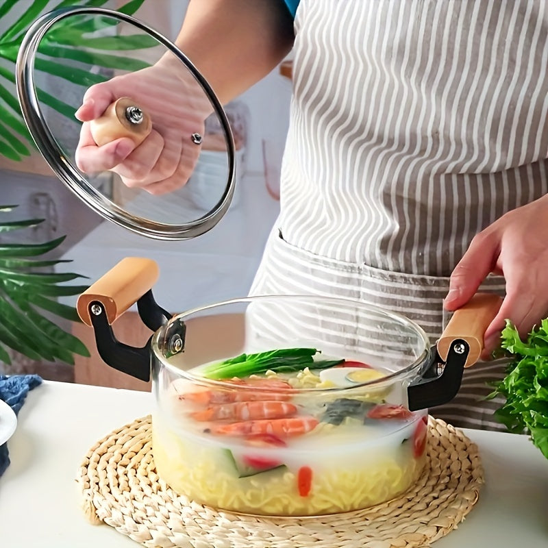 Ikki tutqichli shisha sho'rva qozoni qopqoq bilan - makaron, noodle, sho'rvalar va boshqa turli taomlar uchun ideal - idish-tovoq yuvish mashinasida xavfsiz foydalanish - oshxonada ko'p maqsadli pishirish asboblari