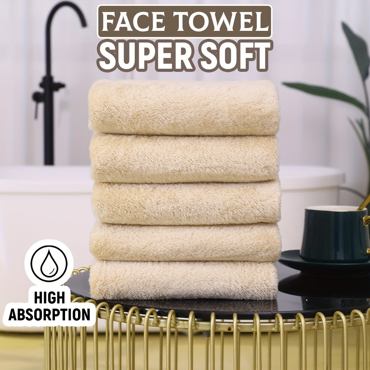 Set of 5 Soft Polyester Hand Towels Quick-Drying Absorbent for Bathroom Spa