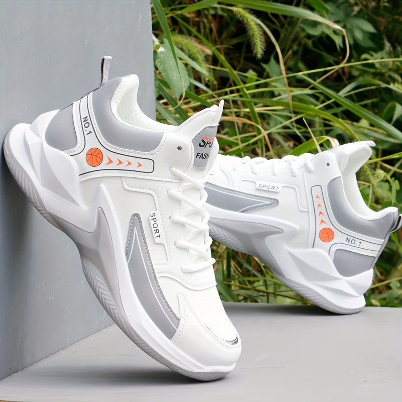 Men's White and Black High-Top Basketball Sneakers Lightweight Cushioned Insole Durable PU Upper