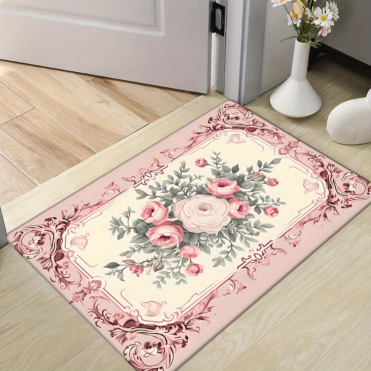 Valentine's Day Floral Door Mat Non-Slip Water Oil Resistant Entryway Rug