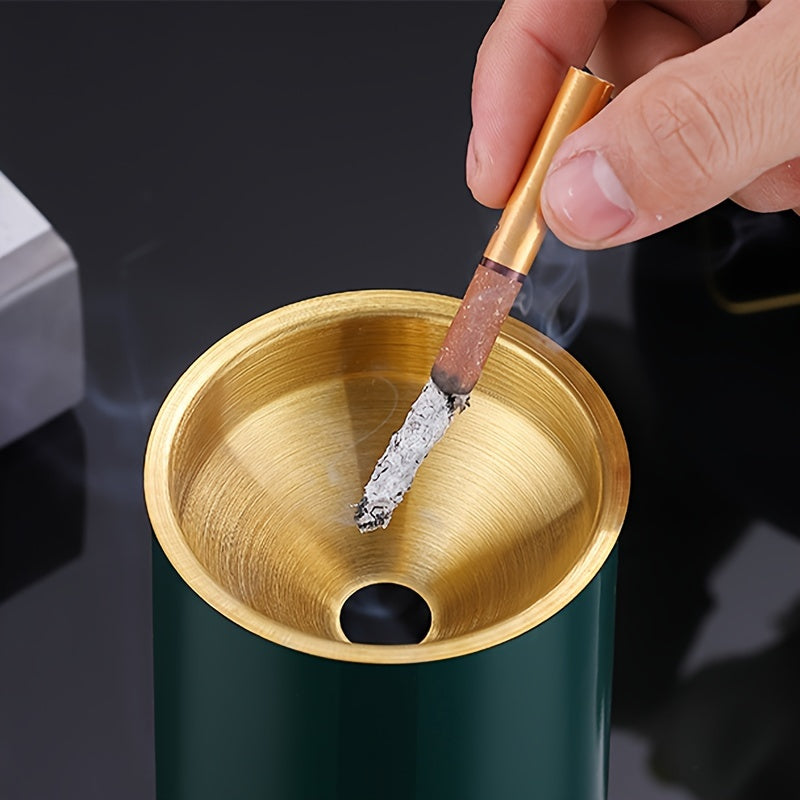 Stainless Steel Ashtray with Gold Rim Windproof Smokeless Indoor Outdoor