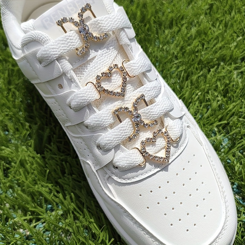 Unisex Metal Heart-Shaped Shoe Buckle Charms Rhinestone Accessories