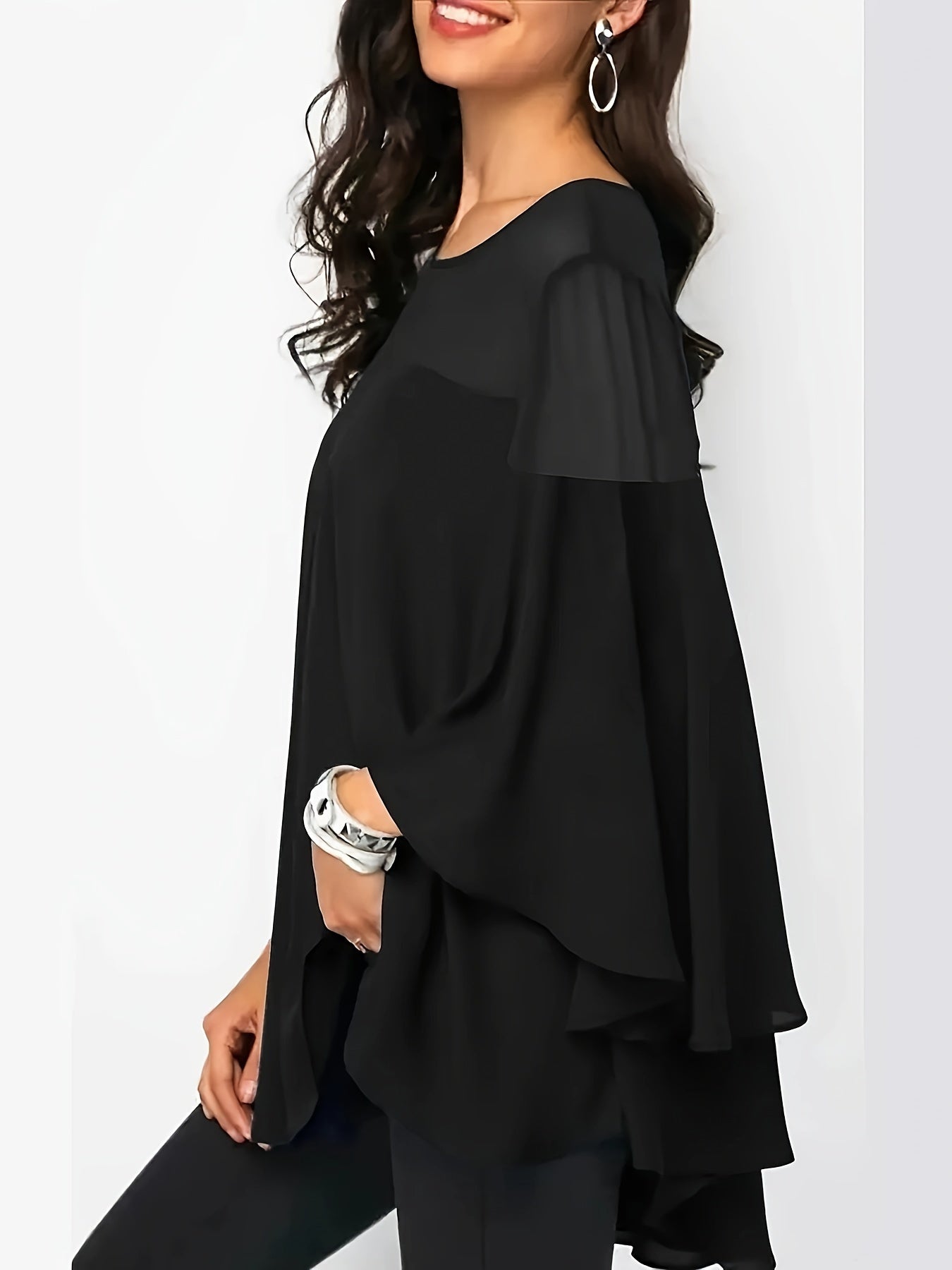 Plus Size Women's Green Blouse with Lace Detail, Half Sleeves, Crew Neck