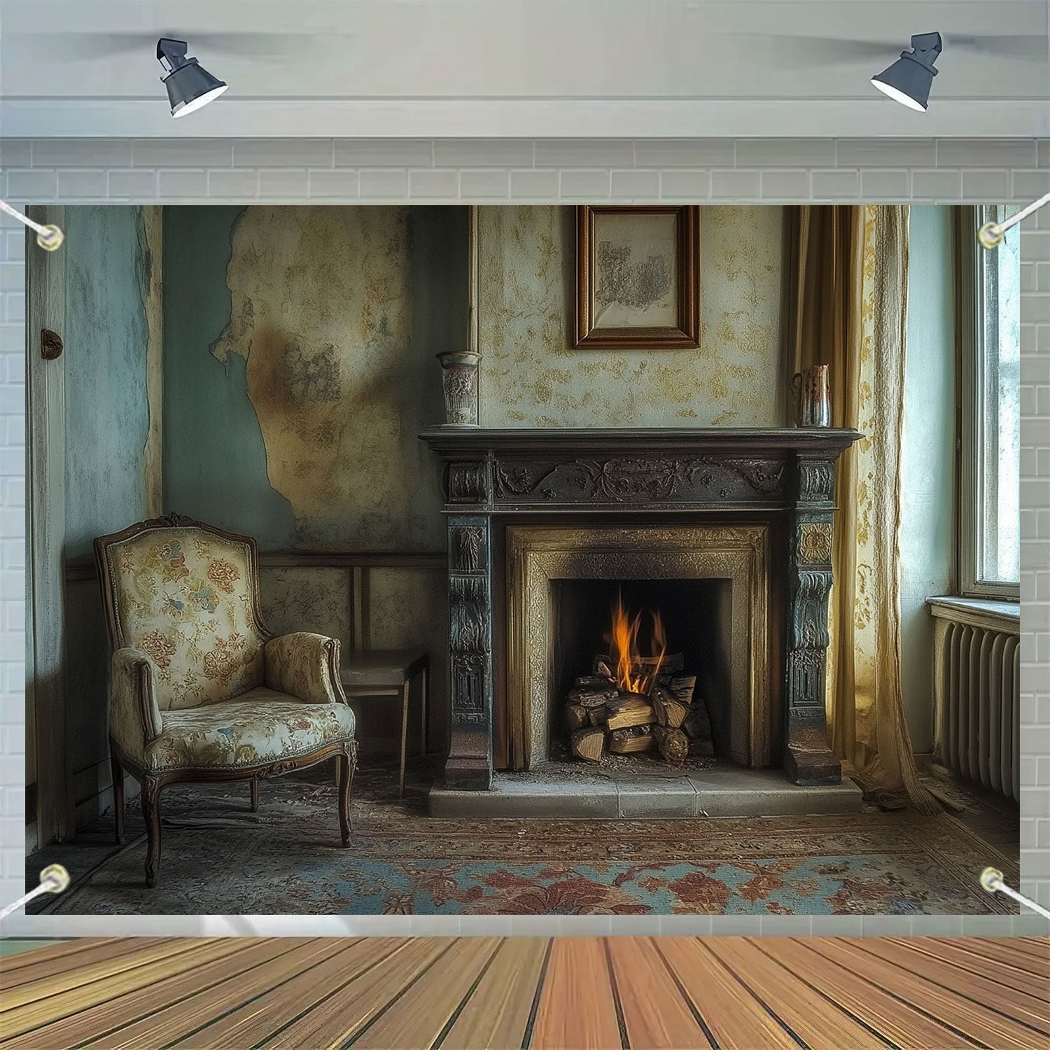 Durable Vertical PET Fireplace Backdrop Oblong Shape for Birthdays and Holidays