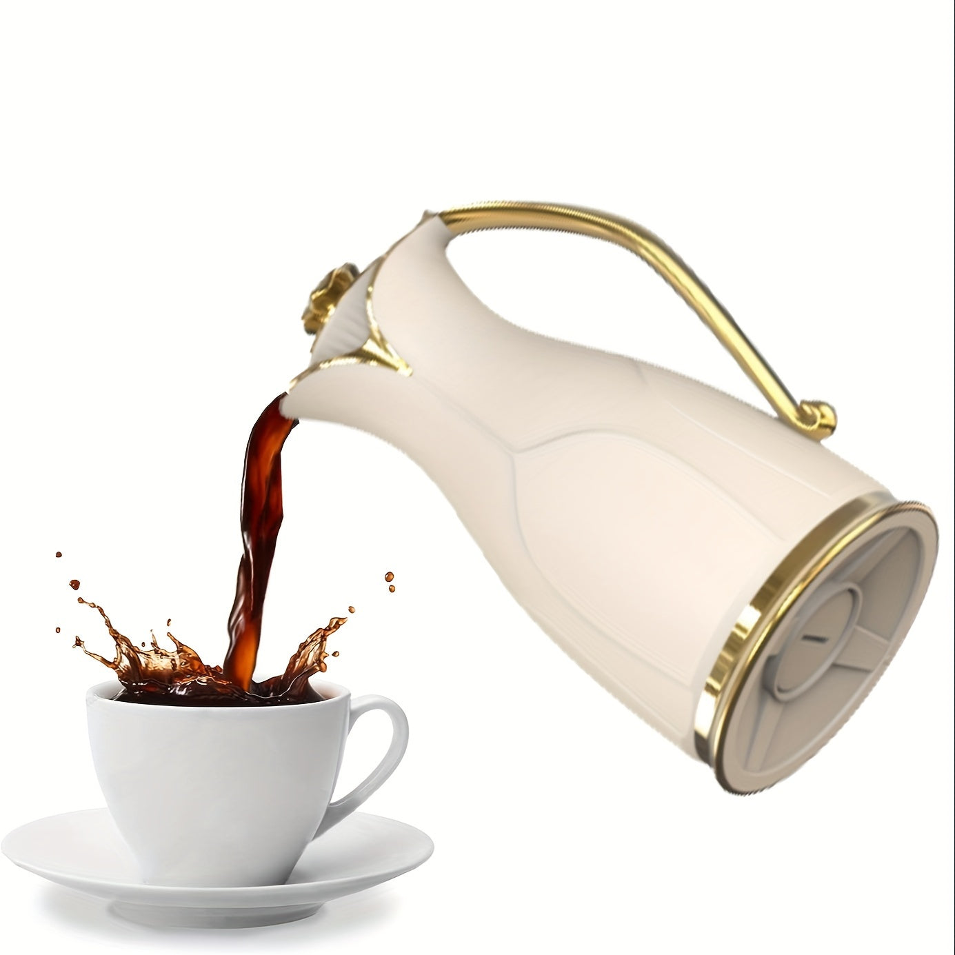 Insulated Ceramic Coffee Carafe with Golden Tree Design Vacuum Sealed White Thermal Flask for Hot Cold Beverages