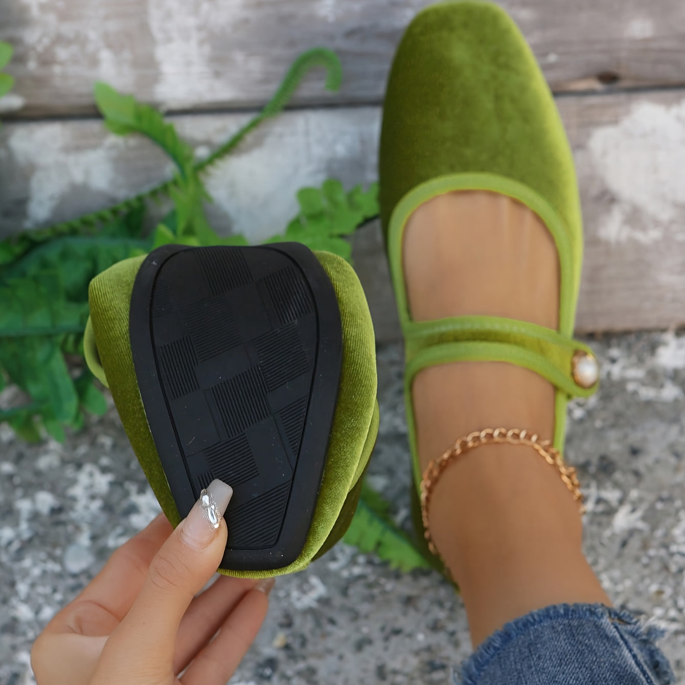Women's Square Toe Ballet Flats with Adjustable Buckle Royal Blue Corduroy