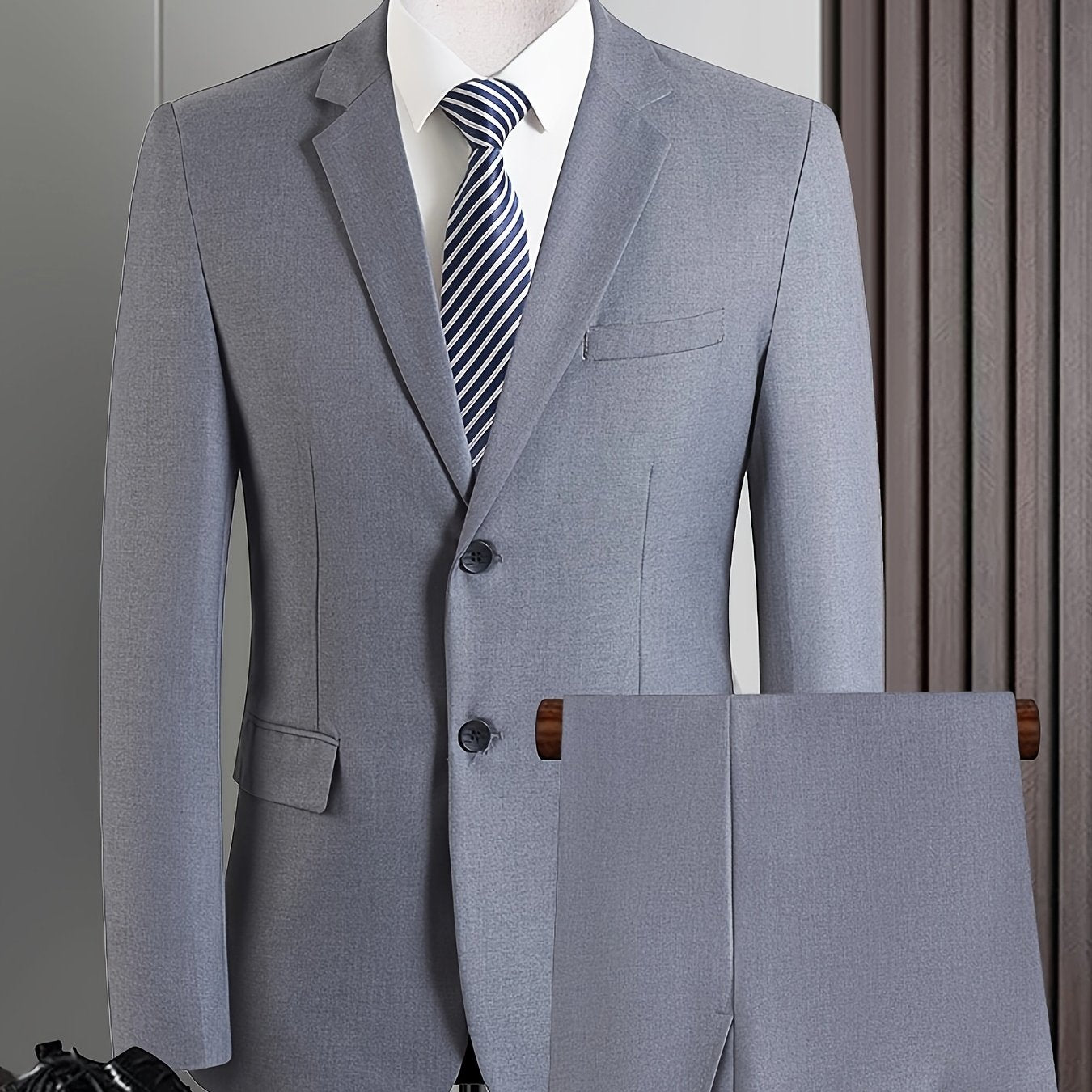 Men's Polyester Viscose Blend Suit Set Solid Color Long Sleeve Skinny Fit Business Casual All Seasons