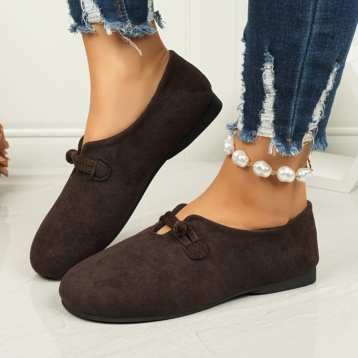 Women’s Fabric Slip-On Flats Casual Round Toe Shoes Black All-Season