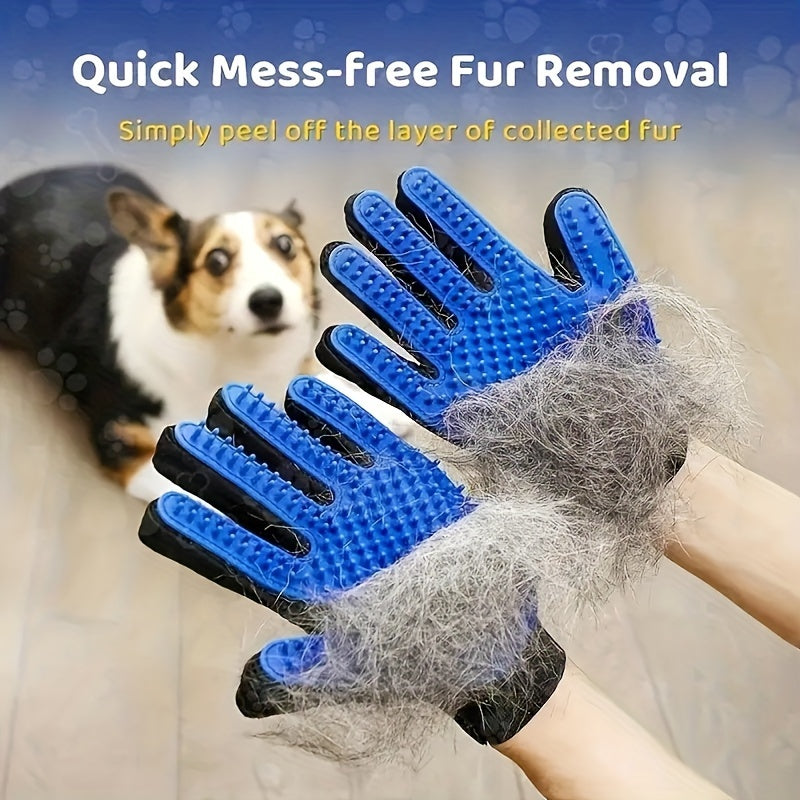 Pet Grooming Gloves for Dogs and Cats Silicone Deshedding Brush Five Finger Blue