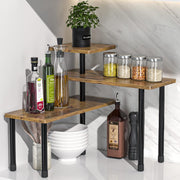 3-Tier Wood Corner Shelf Black Metal Frame Rotatable Storage for Kitchen Bathroom Plants