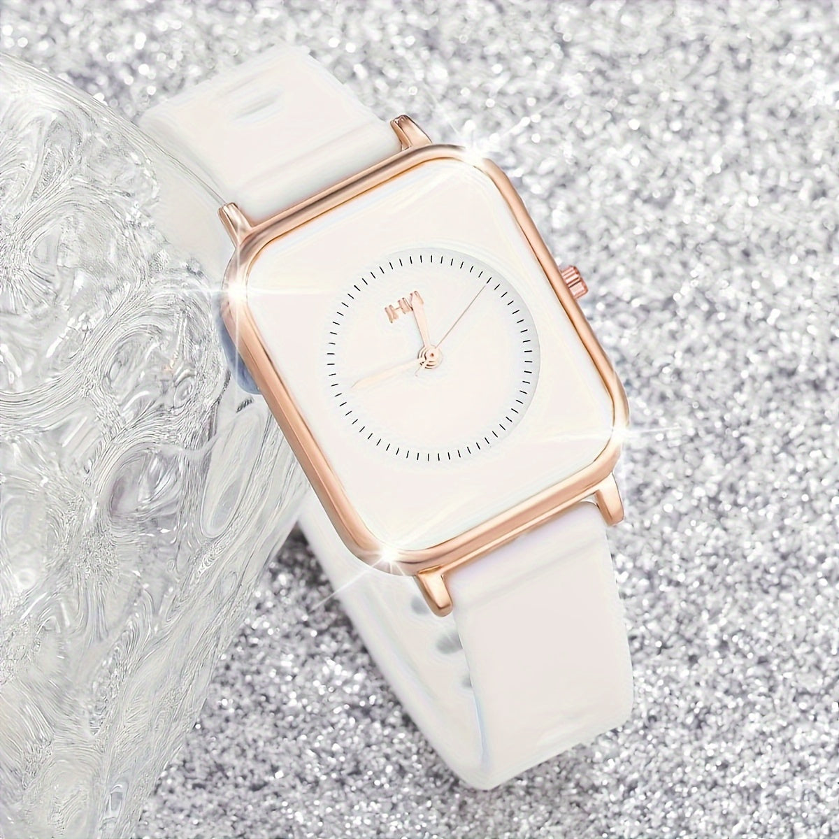 Set de reloj de pulsera de cuarzo con esfera cuadrada y banda de silicona para mujer, con caja de aleación de zinc y diseño de tres piezas