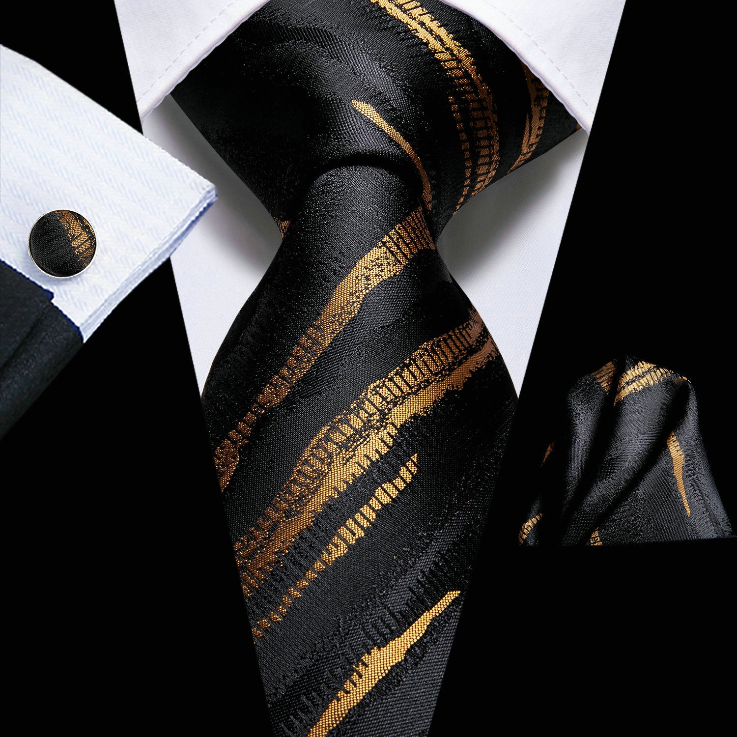 Men's Classic Striped Necktie Set with Cufflinks for Business and Party