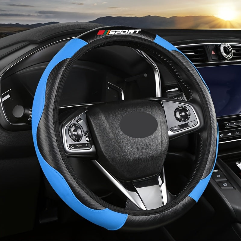 Synthetic Faux Leather Steering Wheel Cover Non-Slip Durable Red Accents