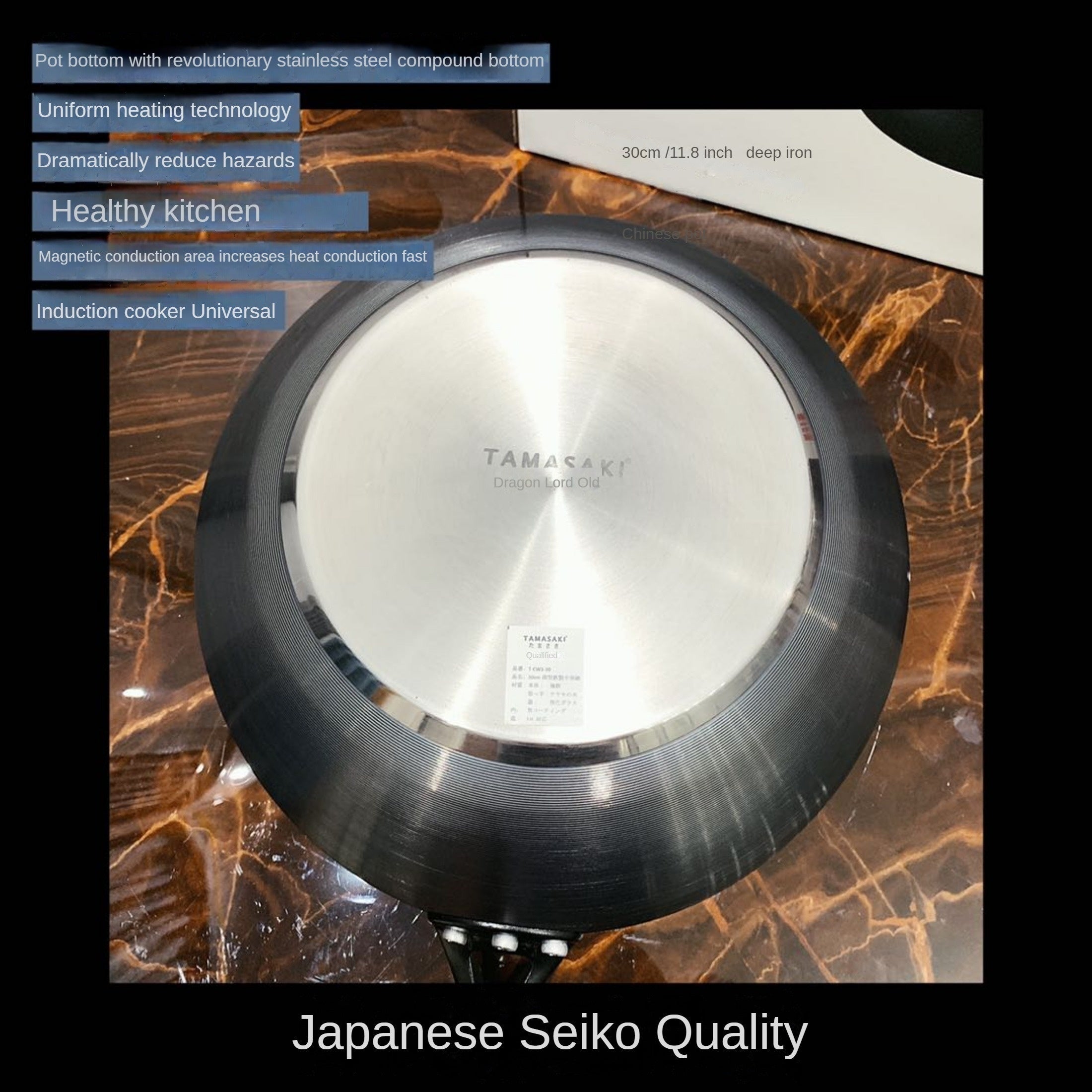 Cast Iron Dutch Oven 30cm Round Casserole Pan with Glass Lid and Wooden Handle