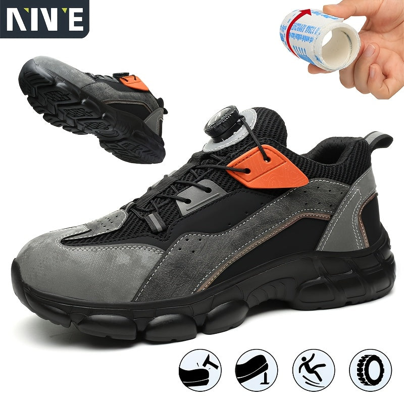 Men's Plus Size Safety Sneakers Steel Toe Puncture-Resistant Non-Slip Durable Gray Black